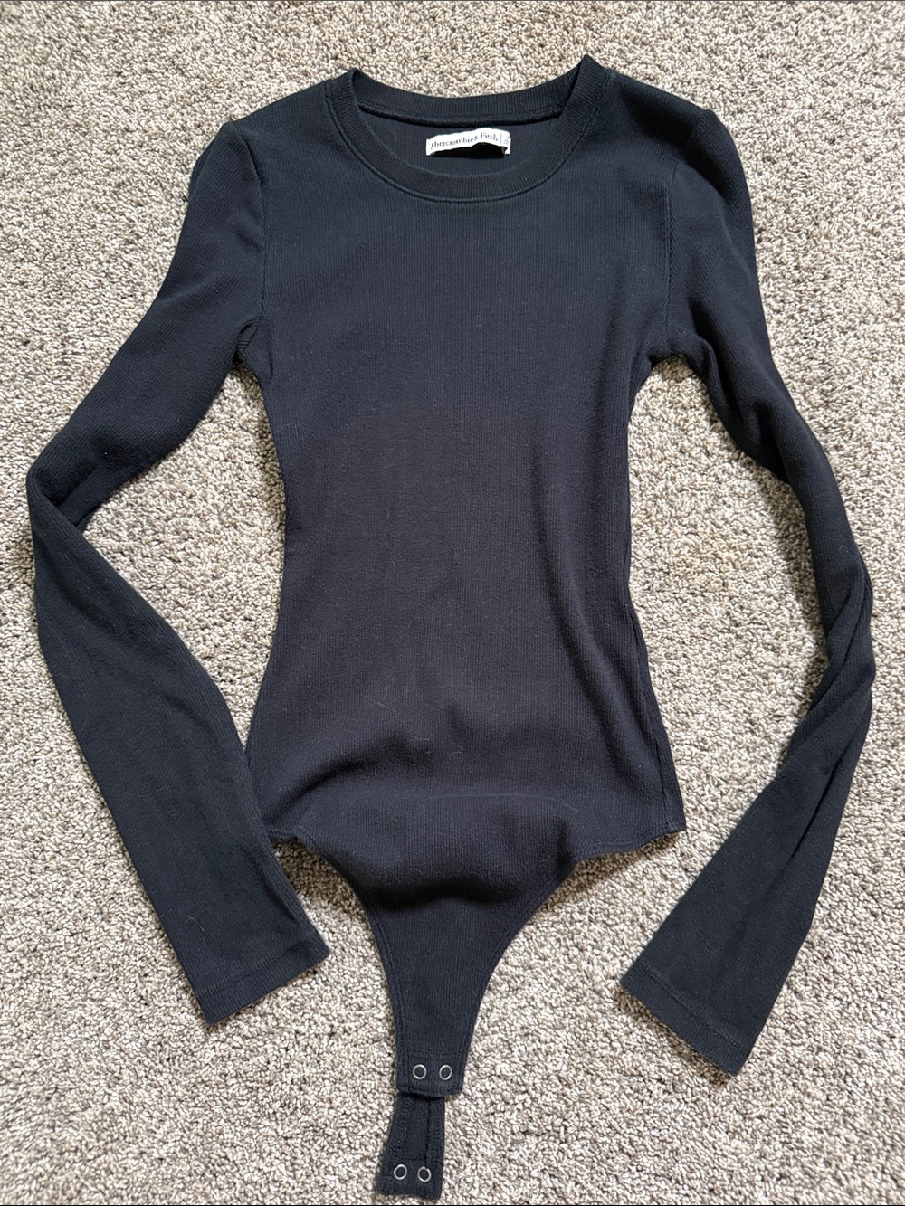 Abercrombie & Fitch Black Ribbed Long Sleeve Crewneck Bodysuit
